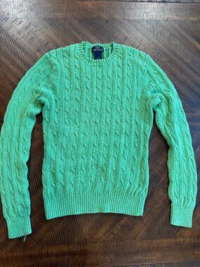 Brooks Brothers 346 Green Cable Knit Sweater XS Cotton Preppy Classic Crewneck